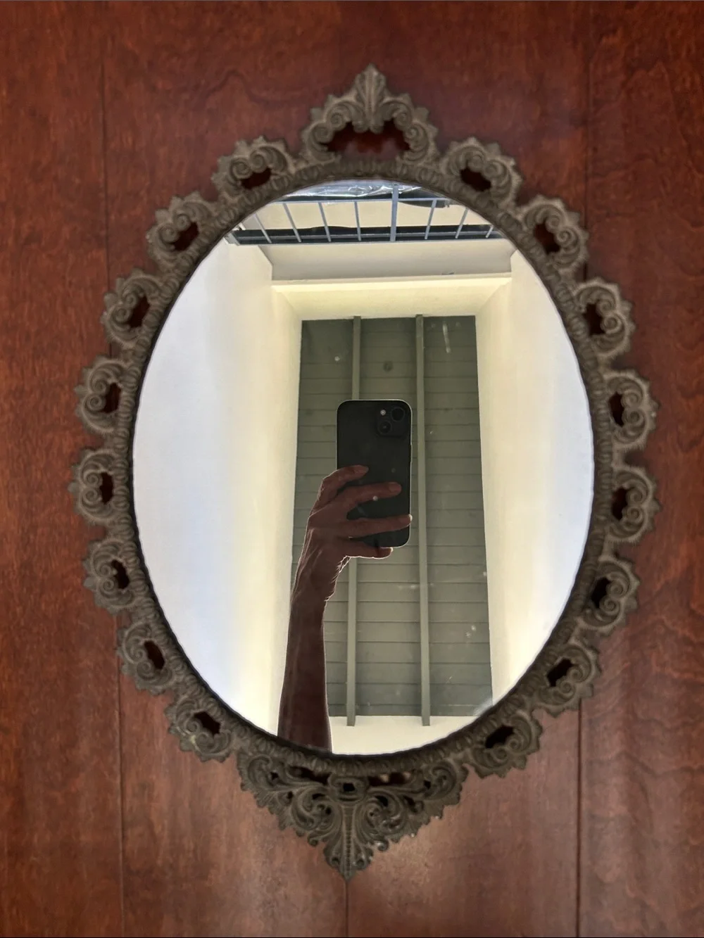 Vintage Oval Decorative Mirror in Oxidized Finish, Use as a Tray for Perfumes